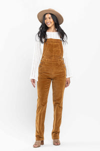 High Waist Camel Over Dyed Corduroy Overalls Straight Fit Judy Blue