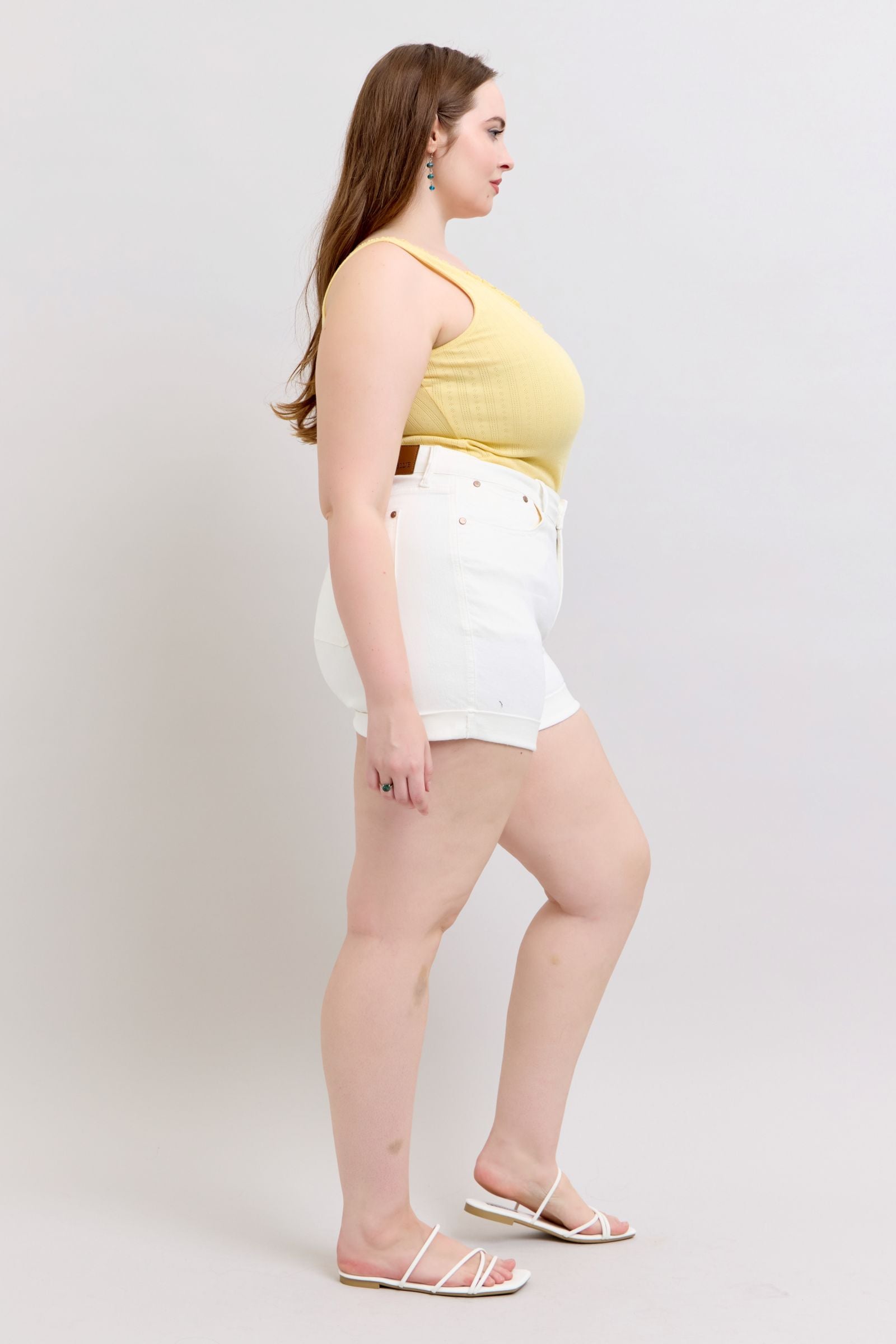 WHITE DOUBLE ROLL CUFFED JUDY BLUE SHORTS-PLUS