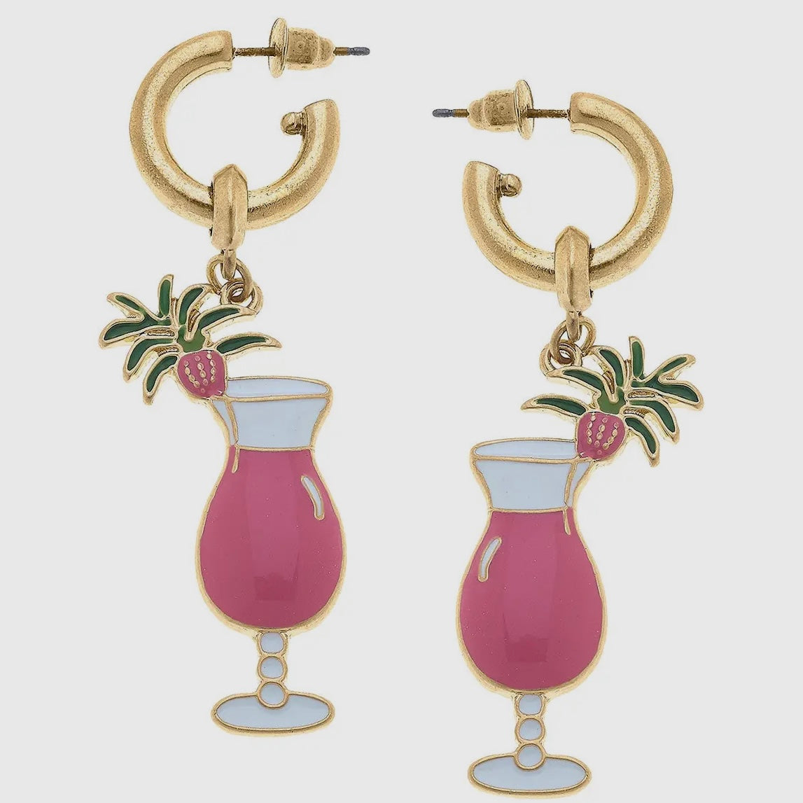 Canvas Fruity Daquiri Enamel Drop Hoop Pink Earrings