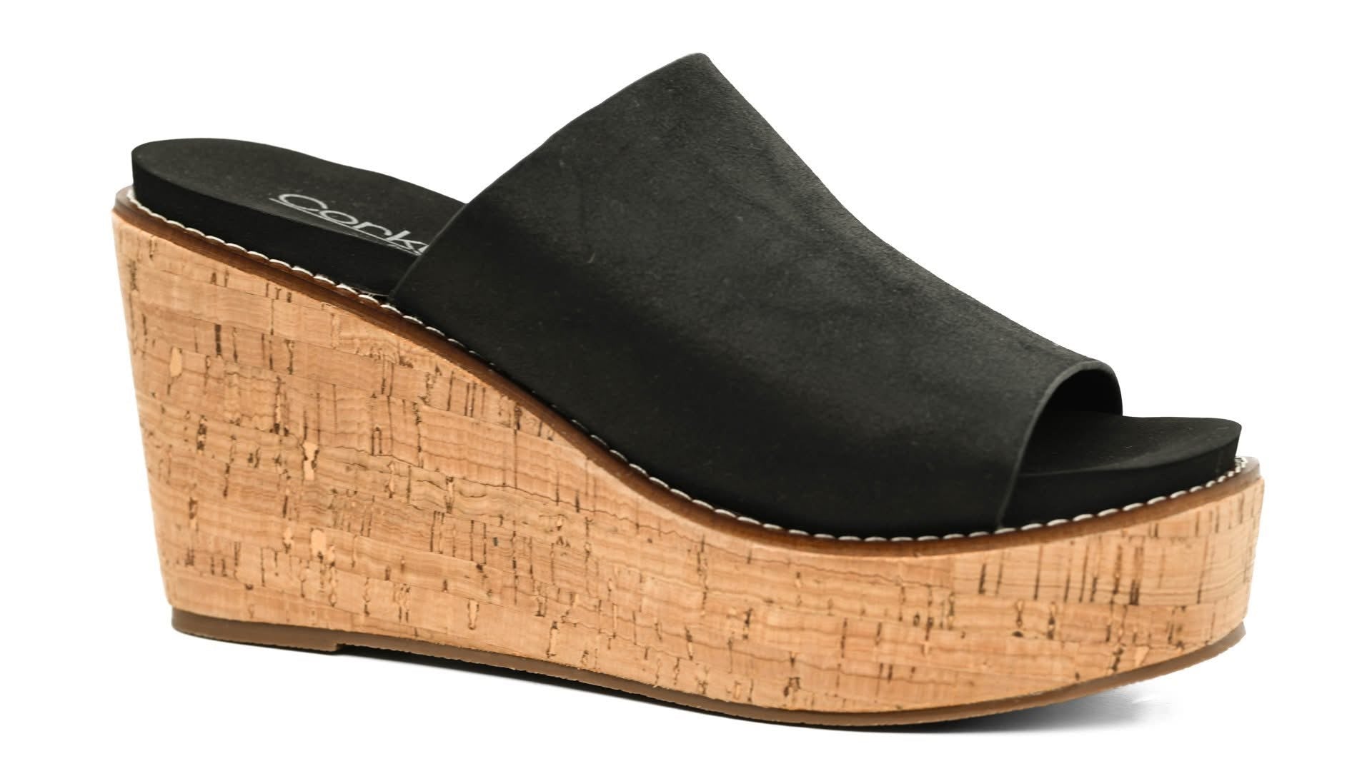 MUGSHOT BLACK OIL PU CORKYS SANDAL WEDGES