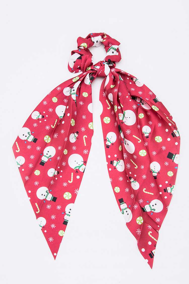 SATIN HAIR SCRUNCHIE SCARF RIBBON WITH CHRISTMAS PRINTS