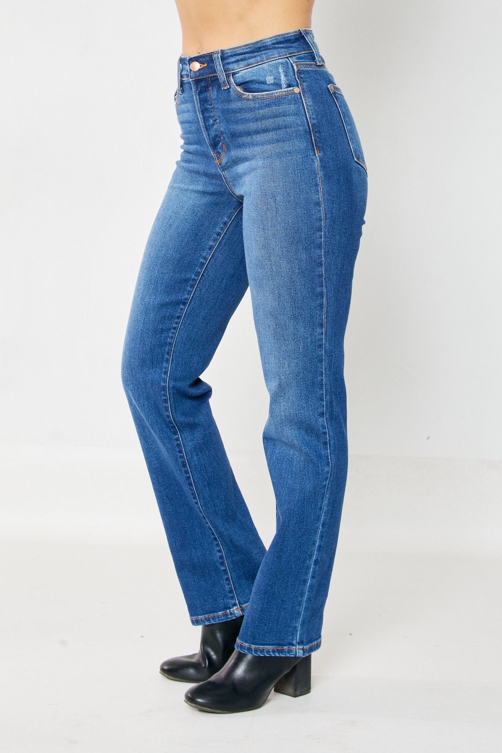 High Waist Medium Wash Hidden Button Fly Dad Jeans Judy Blue Denim-PLUS SIZES 16W & 20W left.