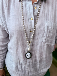 Silver Pearl Initial Necklace- E, H & T LEFT- SALE
