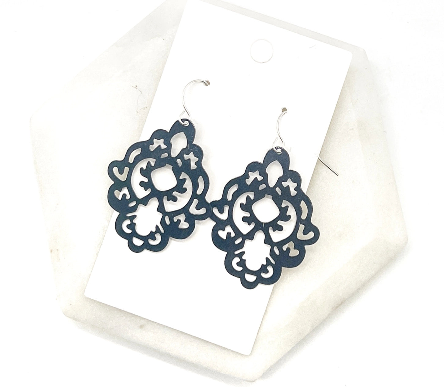 BLACK GILDED BLACK METAL DAMASK PRINT HANDMADE BBB EARRINGS