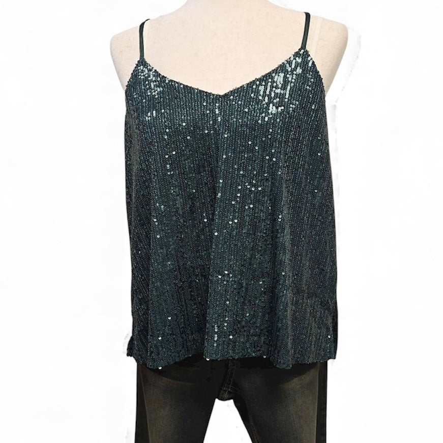 EMERALD GREEN SEQUINS HOLIDAY TANK TOP BLOUSE