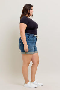 DARK WASH HIGH WAIST CUFFED JOGGER SHORTS BY JUDY BLUE DENIM-PLUS