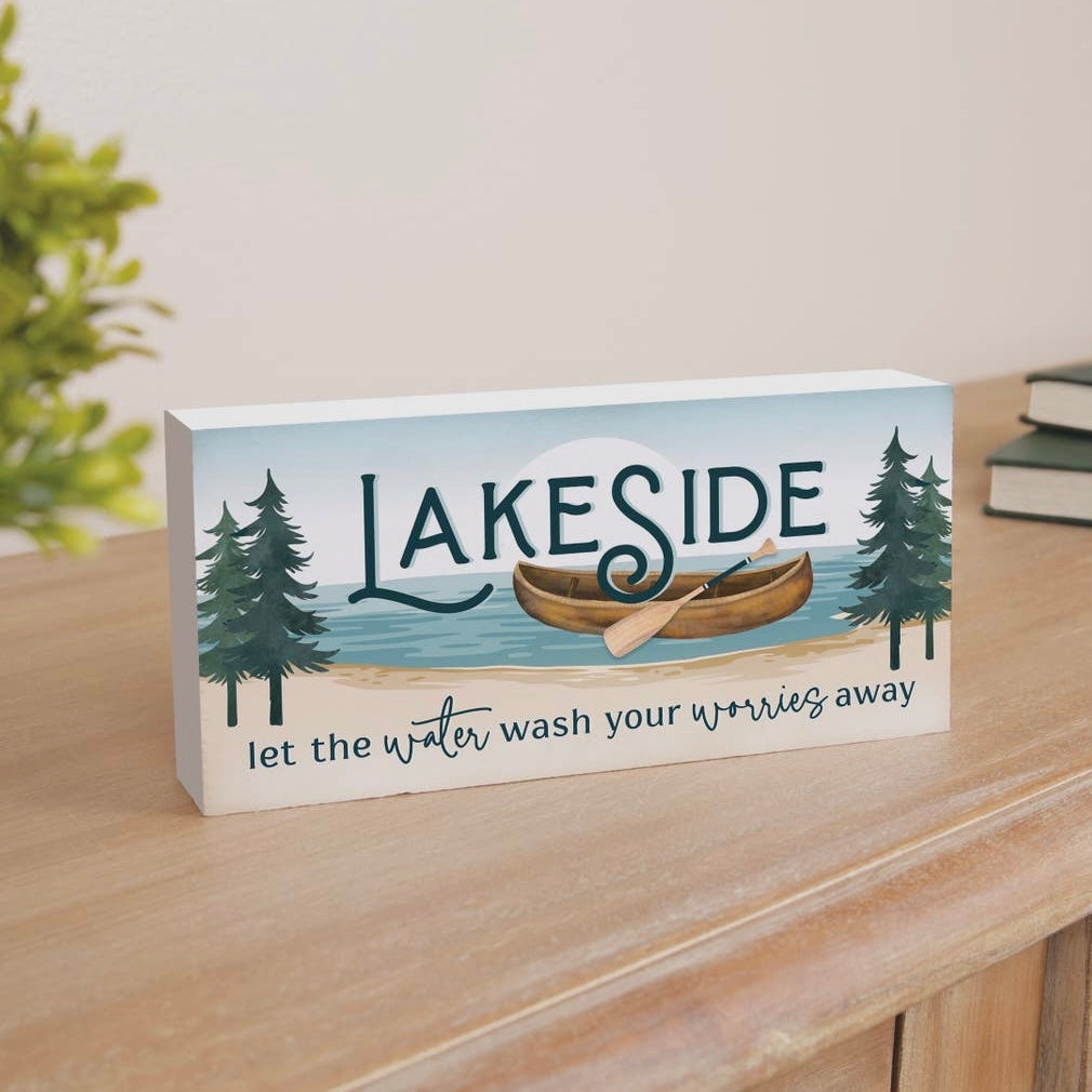 Lakeside Let The Water Wash Your Worries Wood Block Decor