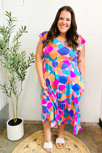 BOLD BEAUTIFUL MULTI COLOR ABSTRACT FLORAL FIT & FLARE MIDI/MAXI DRESS