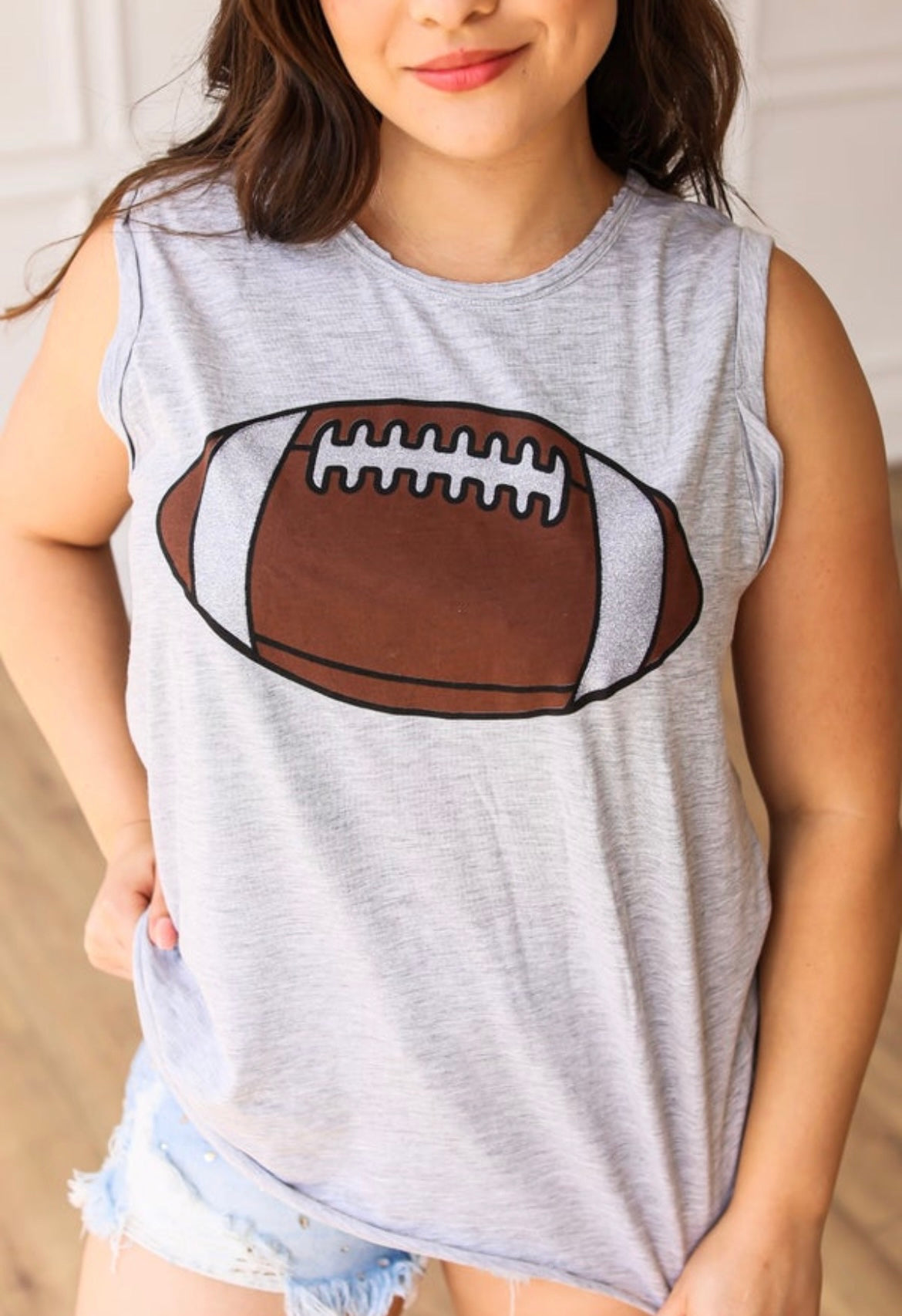 Grey Glitter Football Tank