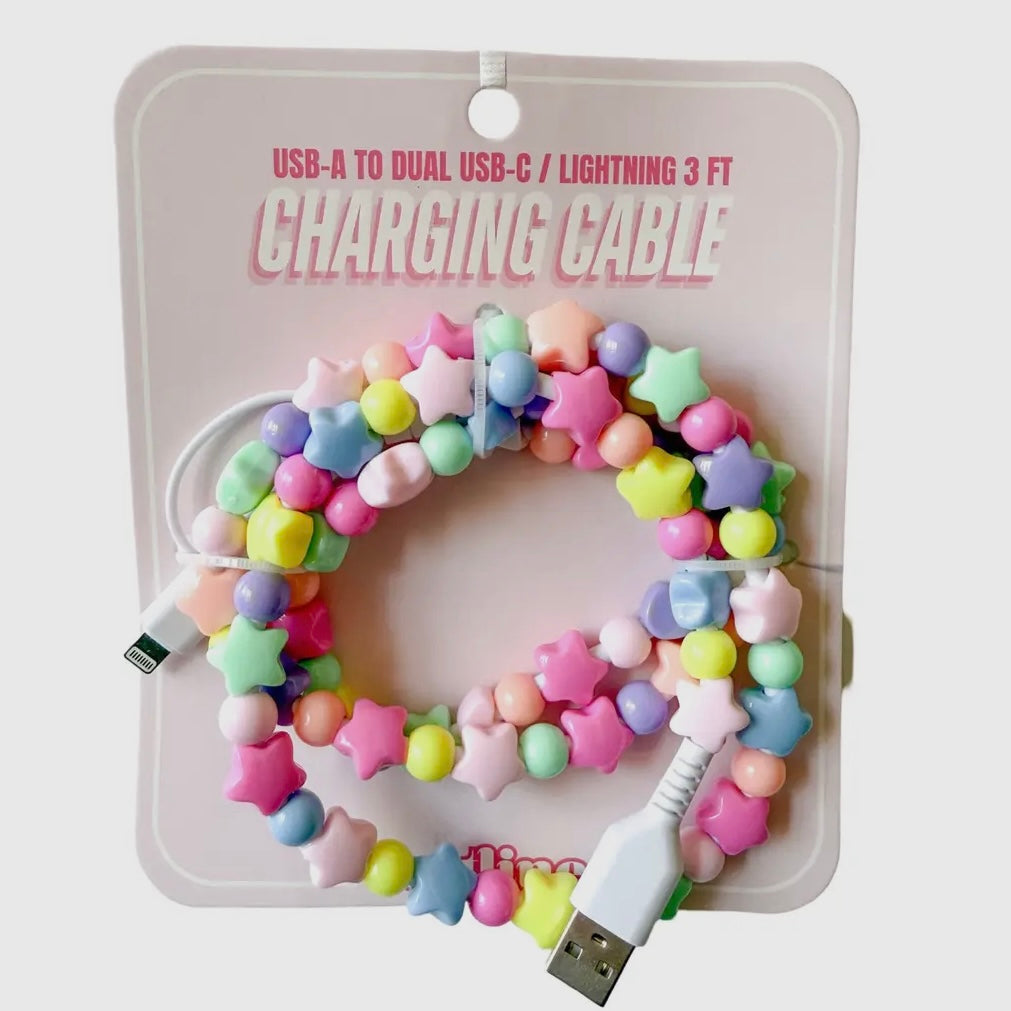 FANCY SMANCY BEADED CHARGING CABLES (USB-A TO DUAL USB-C / LIGHTENING 3 FOOT