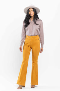 Marigold High Waist Tummy Control Garment Dyed Flare Judy Blue Denim