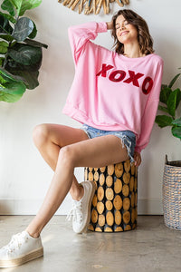 PINK XOXO OVERSIZED SEQUIN PATCH SWEATSHIRT-PLUS