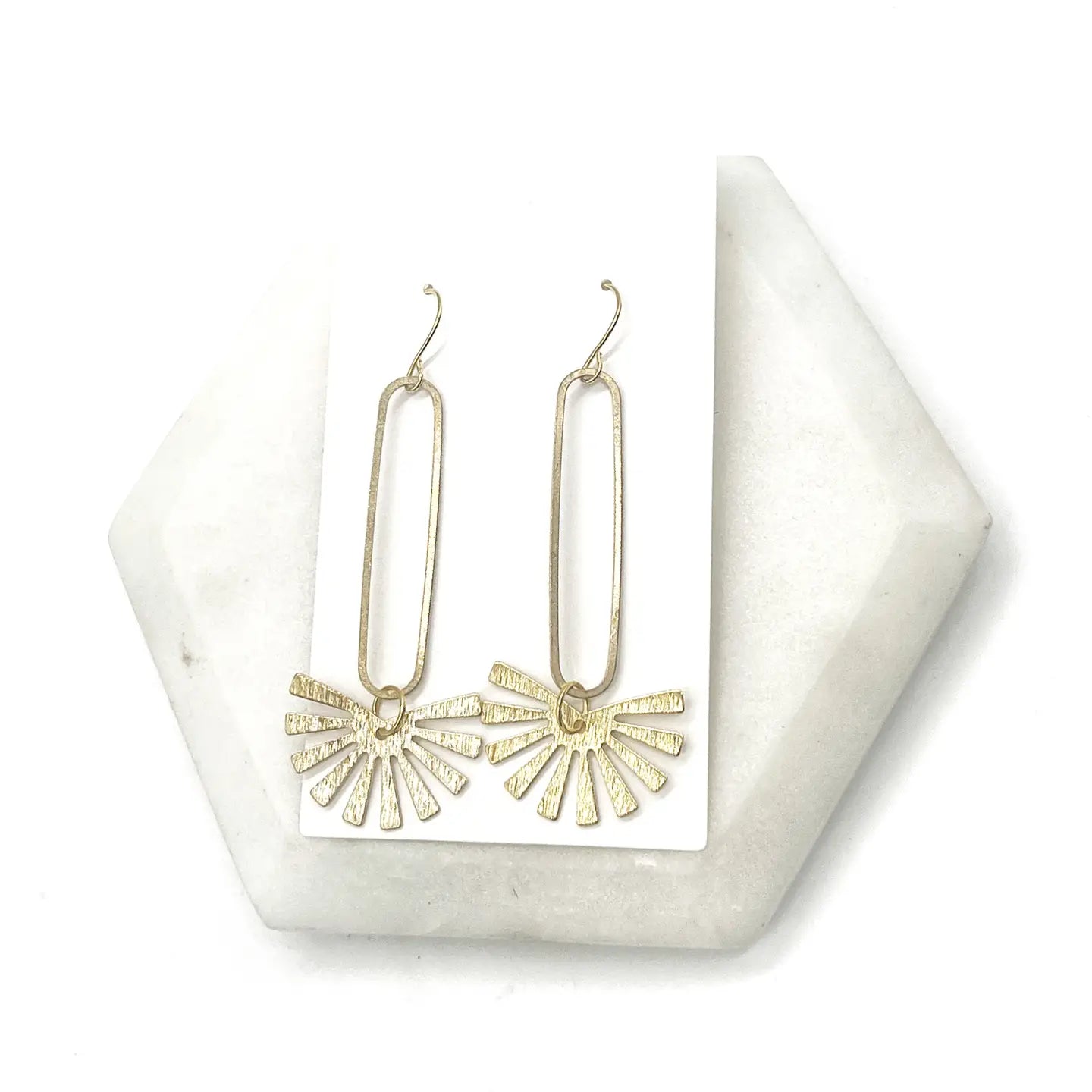 GOLD BURST LONG DROP METAL STATEMENT HANDMADE BBB EARRINGS