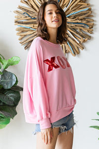 PINK XOXO OVERSIZED SEQUIN PATCH SWEATSHIRT-PLUS