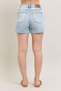 HIGH WAIST RIGID MAGIC LIGHT WASH DENIM SHORTS BY JUDY BLUE-PLUS