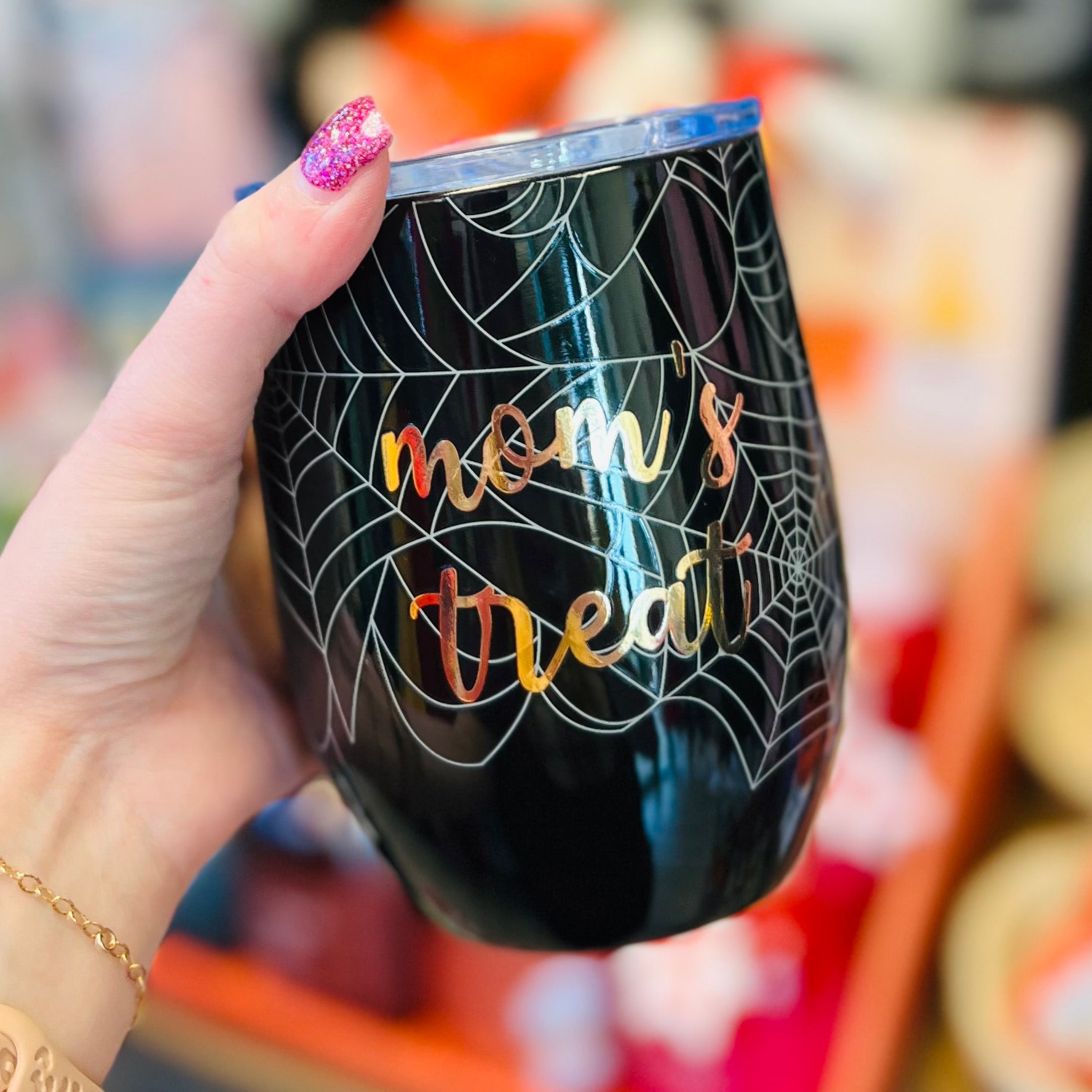 MOM'S TREAT SPIDER WEB STAINLESS STEEL WINE GLASS- SALE