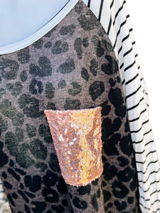 Animal Stripe Raglan Sequin Pocket Top-PLUS
