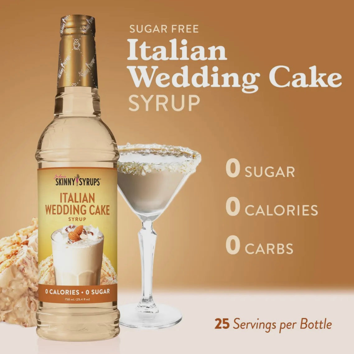 ITALIAN WEDDING CAKE FLAVOR SYRUP CONCENTRATE JORDAN'S SKINNY MIXES SYRUPS