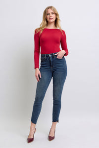 DARKWASH HIGH WAIST TUMMY CONTROL STEP HEM SKINNY JUDY BLUE DENIM-PLUS
