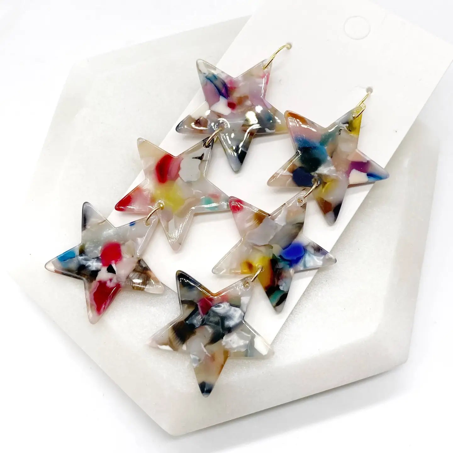 STAR MULTI COLOR TRIPLE DROP ACRYLIC HANDMADE BBB EARRINGS
