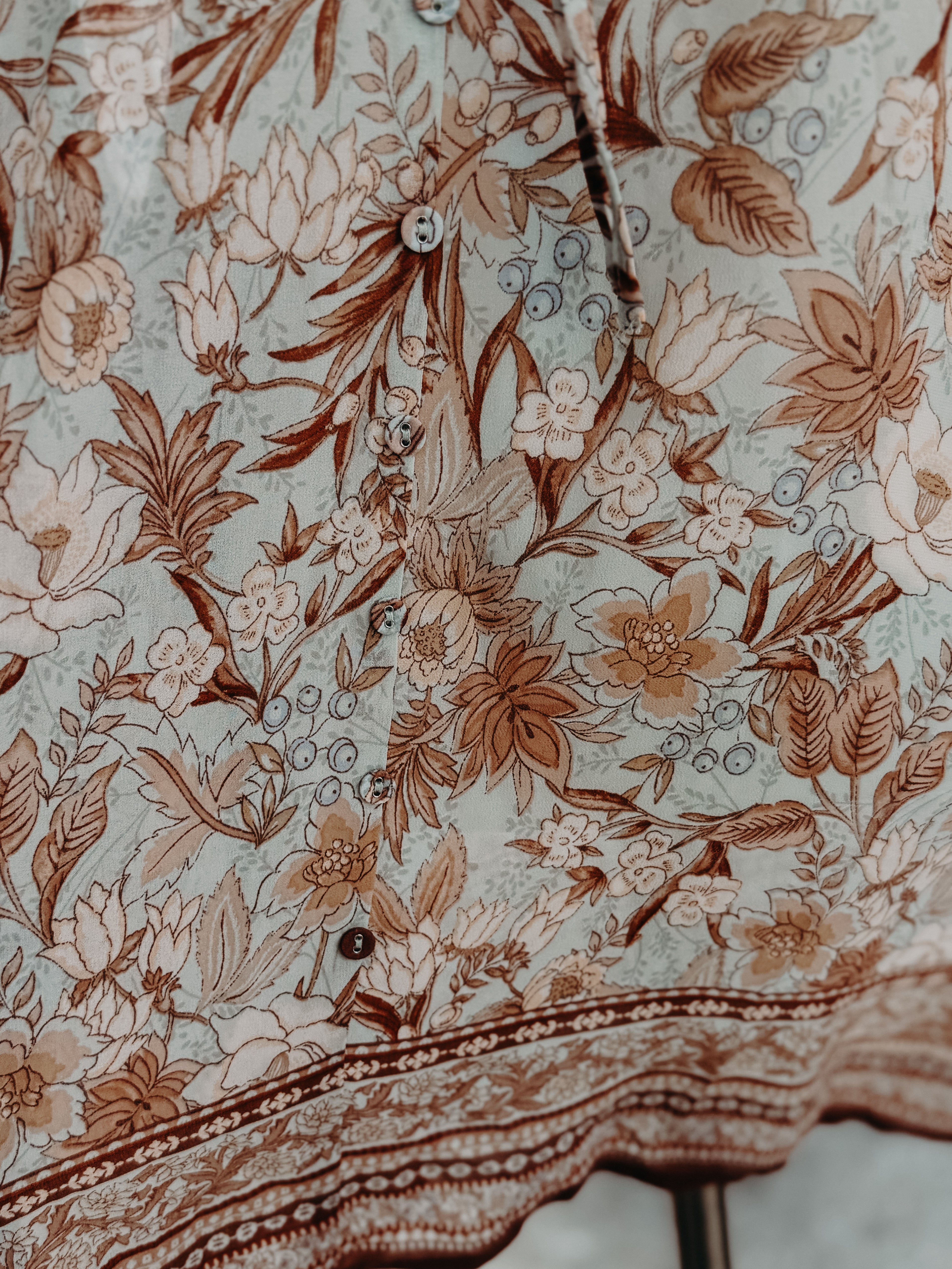 Brown Floral Balloon Sleeve Button Blouse- PLUS- SALE- 3X LEFT