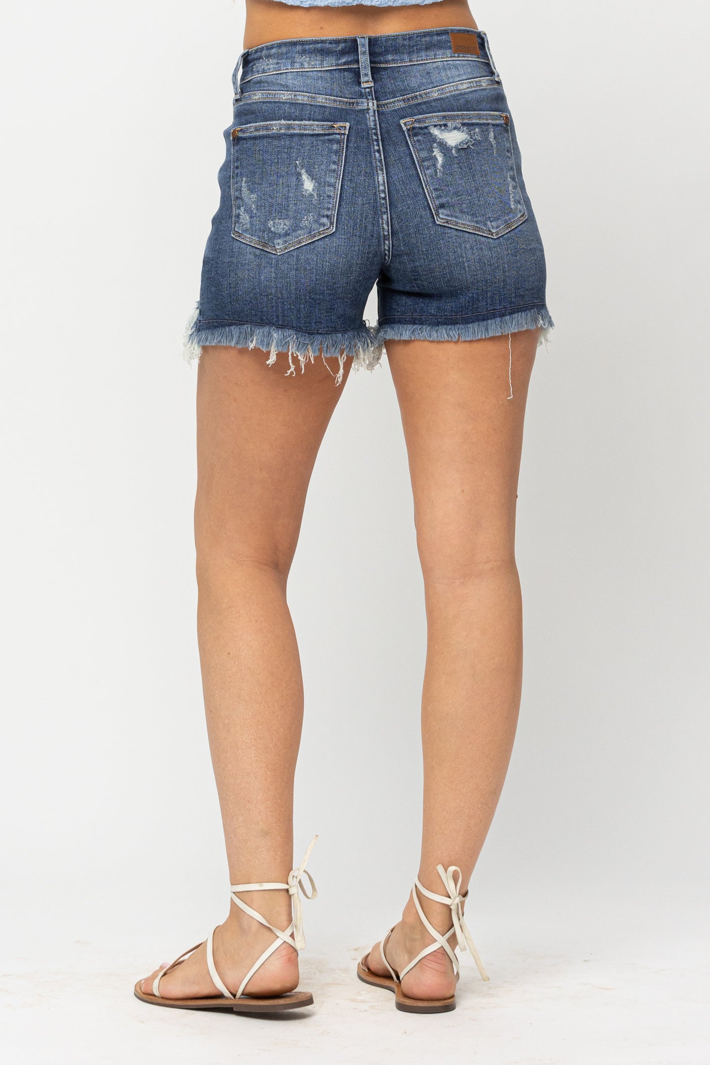 Judy Blue Very Distressed Darkwash High Waist Denim Shorts-PLUS