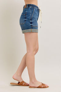 DARK WASH HIGH WAIST CUFFED JOGGER SHORTS BY JUDY BLUE DENIM-PLUS