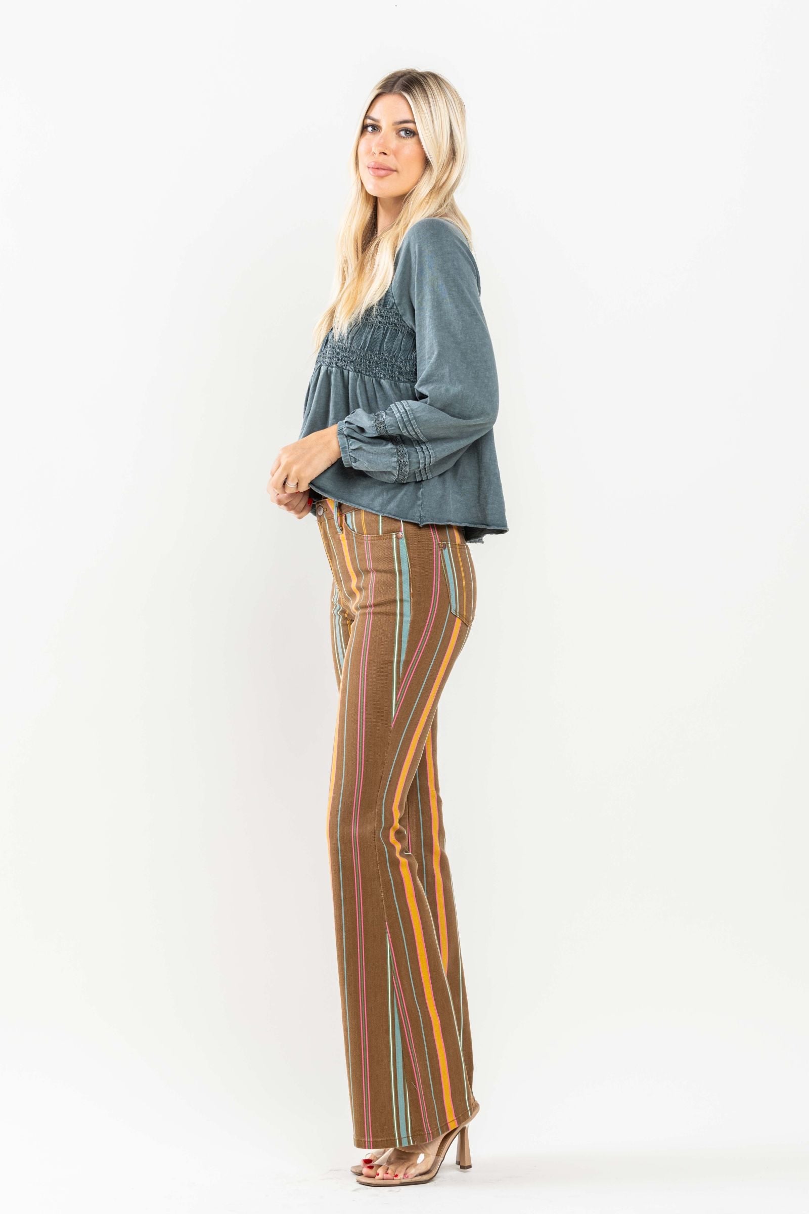 Mid Rise Stretch Striped Flare Judy Blue Denim