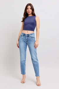 MID RISE VINTAGE WASH SLIM FIT WITH CELL PHONE POCKET MEDIUM WASH JUDY BLUE DENIM