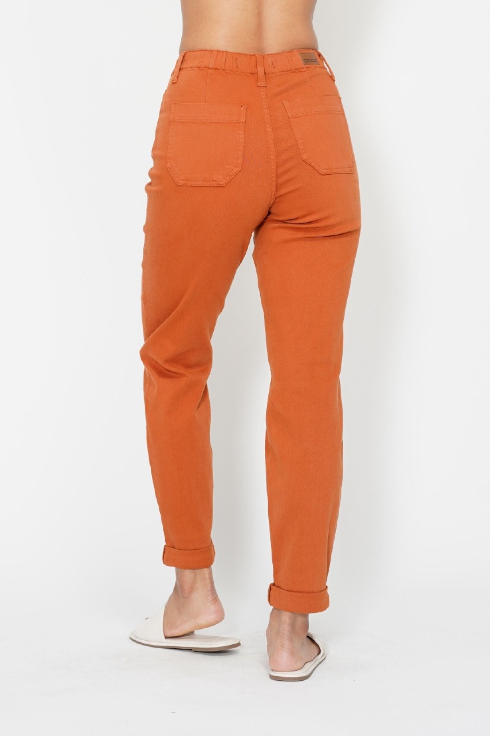 AUBURN ORANGE HIGH WAIST GARMENT DYED JOGGERS DOUBLE CUFFED JUDY BLUE DENIM-PLUS