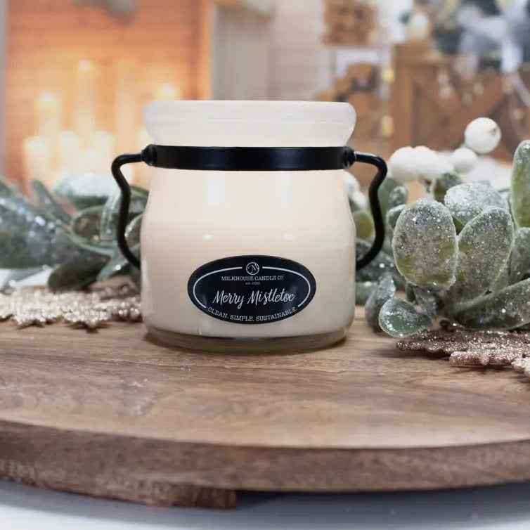 MERRY MISTLETOE 5 OZ CREAM JAR MILKHOUSE CANDLE CO