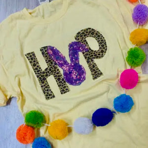 EASTER HOP WITH BUNNY CHALKY MINT LEOPARD AND SEQUINS HANDMADE APPLIQUED TEE