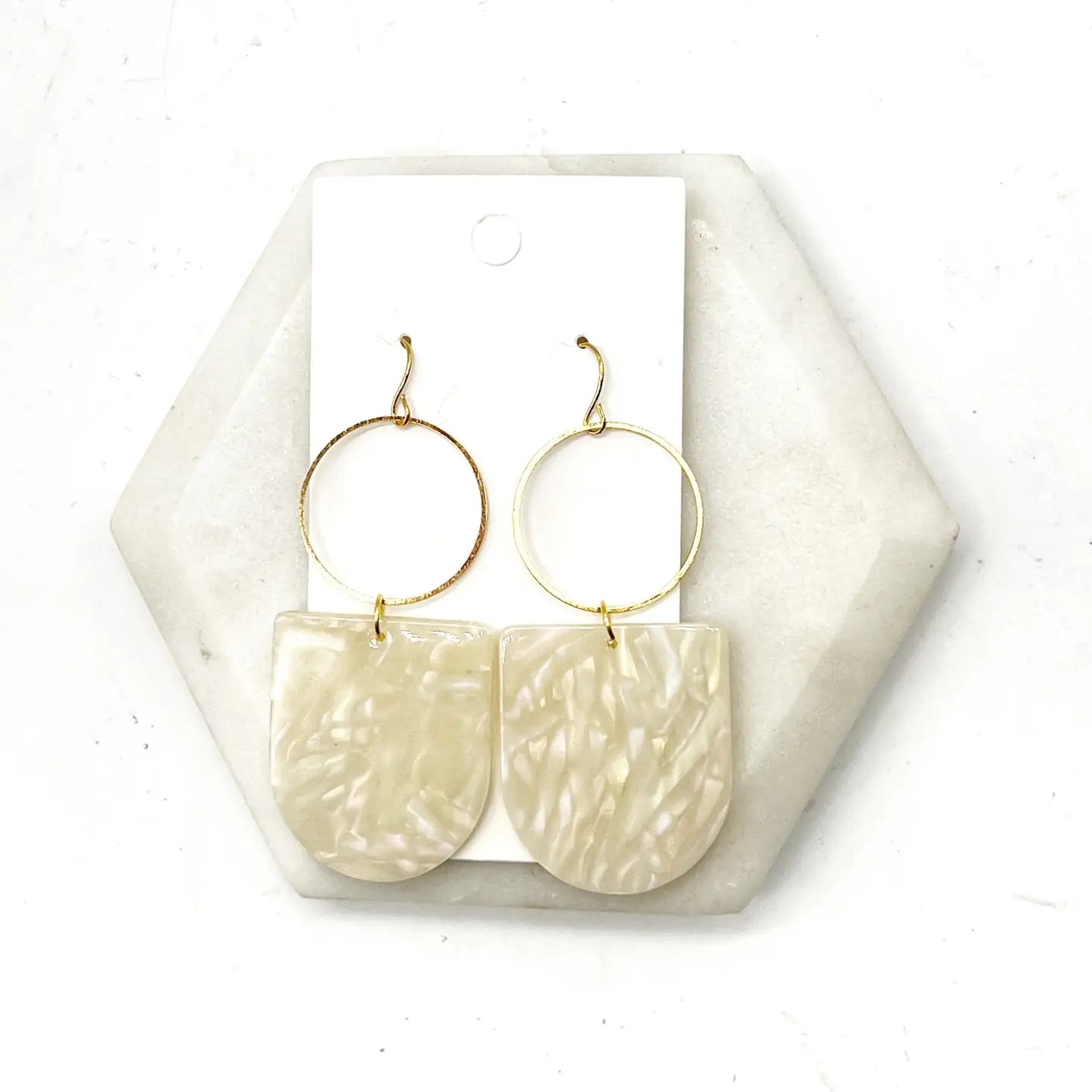 ADELE IRIDESCENT CREAM STATEMENT ACRYLIC HOOP HANDMADE BBB EARRINGS