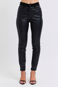 BLACK HIGH WAIST FAUX LEATHER *FRONT & DENIM *BACK SKINNY JEANS JUDY BLUE