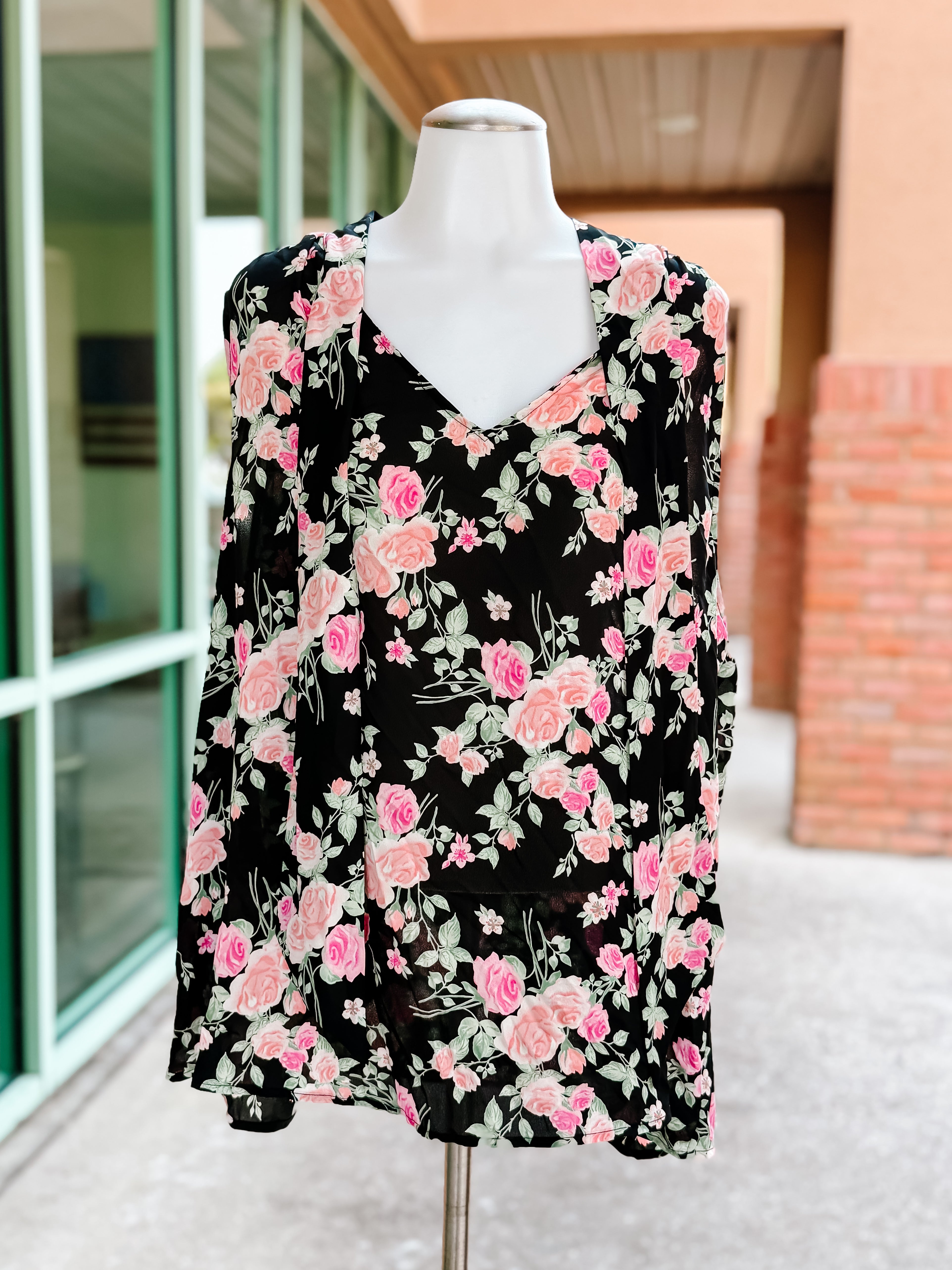 Black Floral Halter or Vneck Neck Top- PLUS- SALE- 2X AVAILABLE