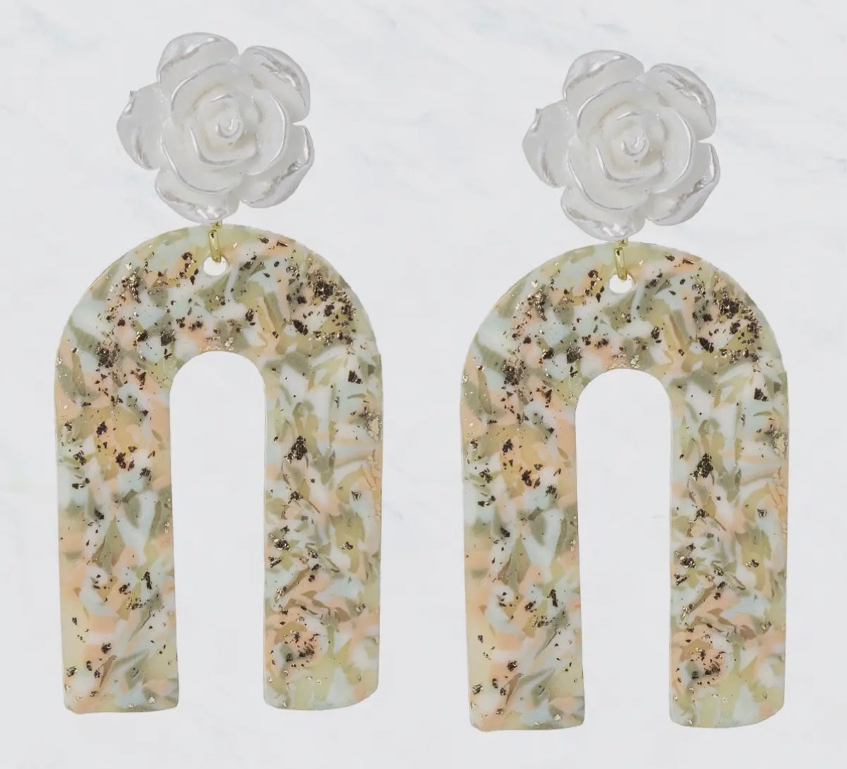 GEOMETRIC SHAPE CLAY FLOWER POST DANGLE EARRINGS