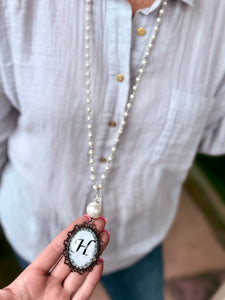 Silver Pearl Initial Necklace- E, H & T LEFT- SALE