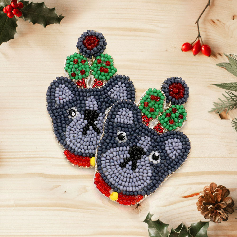 FRENCHIE SANTA SEEDBEAD EARRINGS