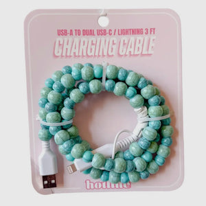FANCY SMANCY BEADED CHARGING CABLES (USB-A TO DUAL USB-C / LIGHTENING 3 FOOT