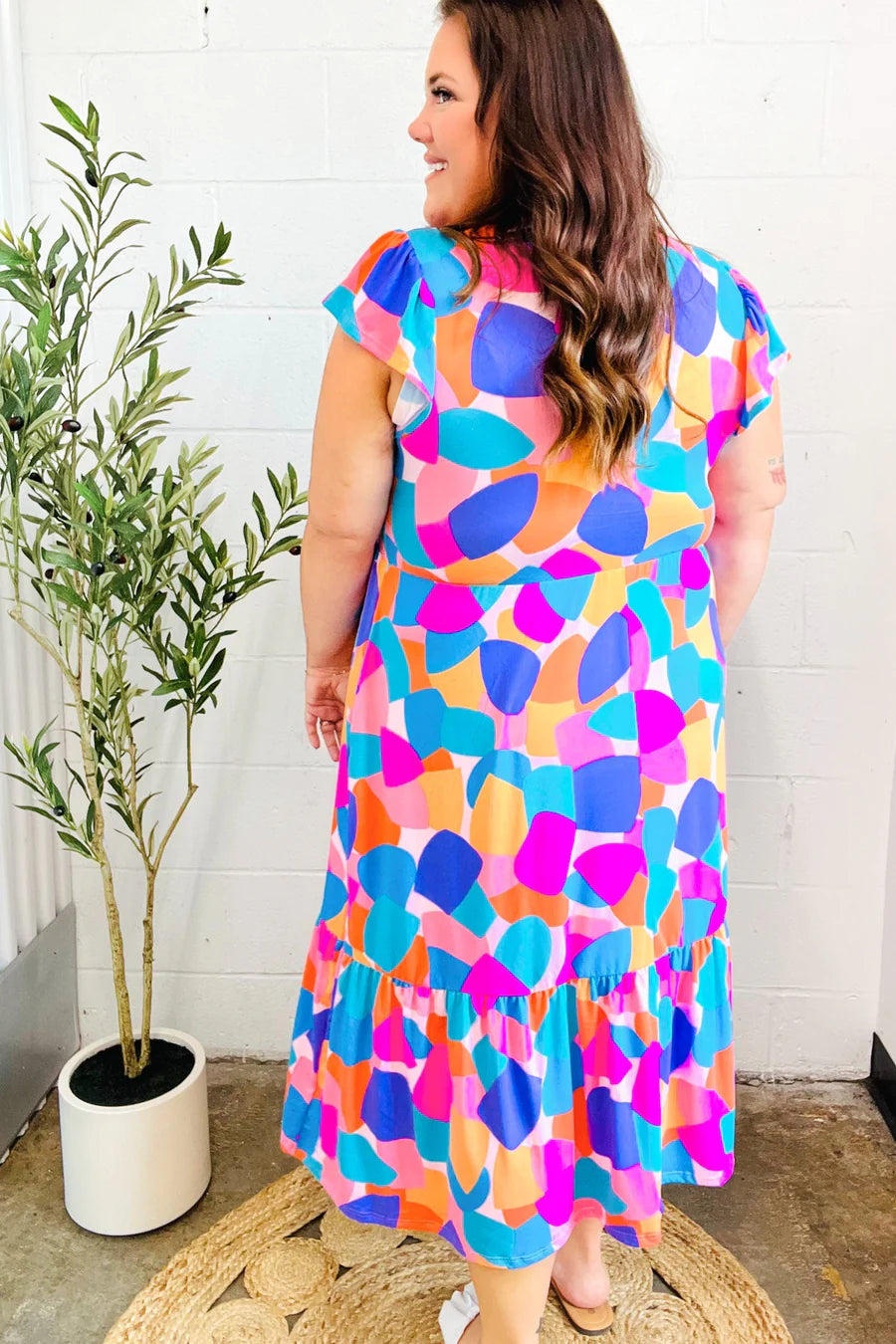 BOLD BEAUTIFUL MULTI COLOR ABSTRACT FLORAL FIT & FLARE MIDI/MAXI DRESS