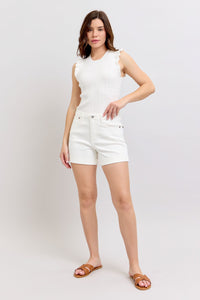 WHITE DOUBLE ROLL CUFFED JUDY BLUE SHORTS-PLUS