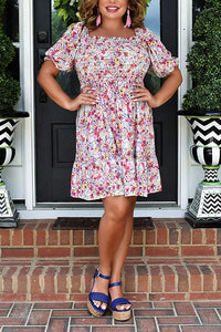 IVORY PINK FLORAL SMOCKED DRESS