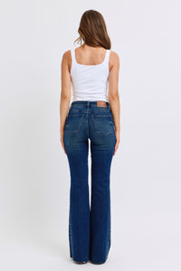 DARKWASH MID RISE RHINESTONE SIDE PANEL DETAIL FLARE JUDY BLUE DENIM-PLUS