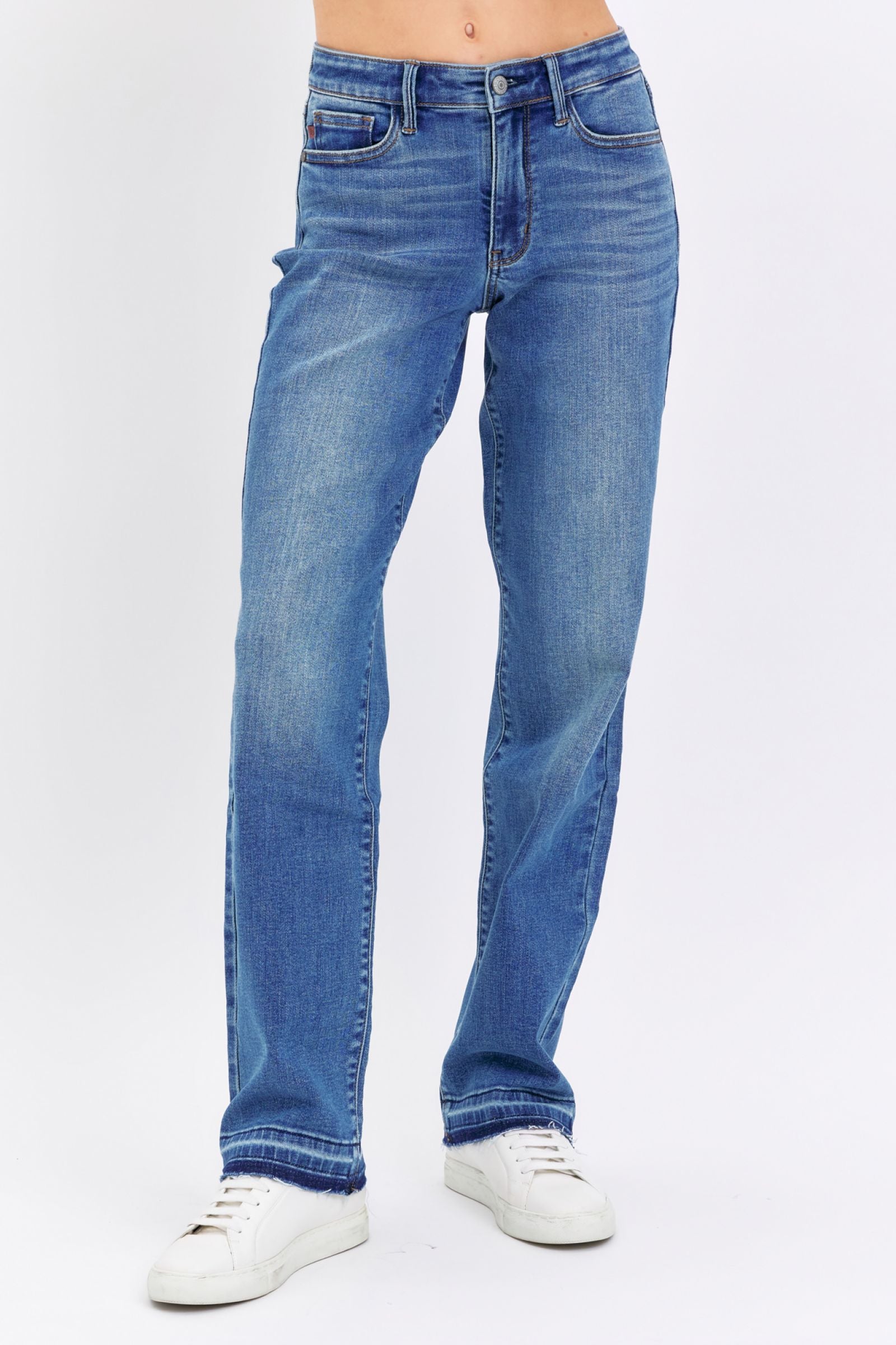 MID RISE DARKWASH DAD JEAN WITH RELEASE HEM JUDY BLUE DENIM