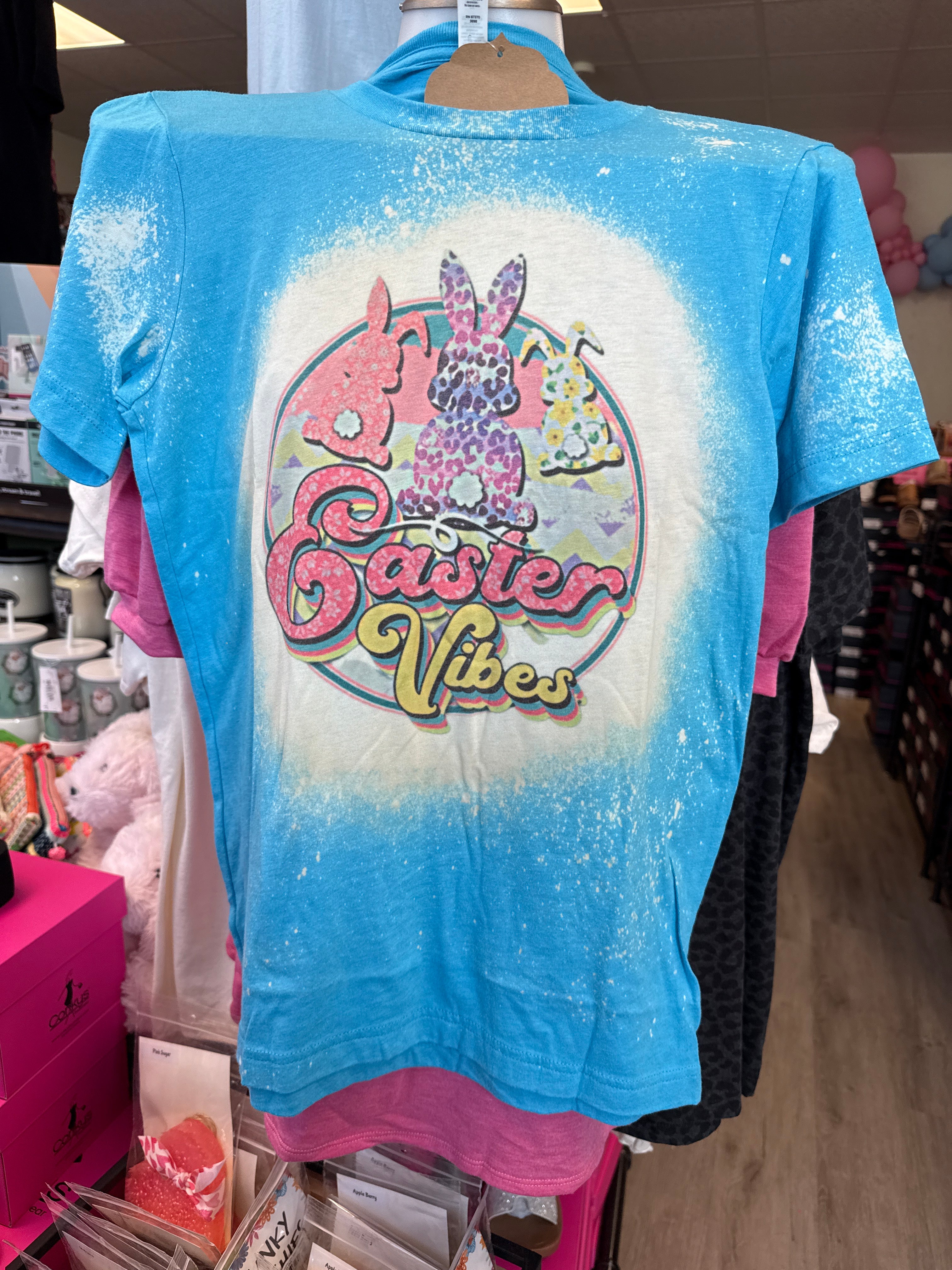 Easter Vibes Aqua Bleached Tee- SALE