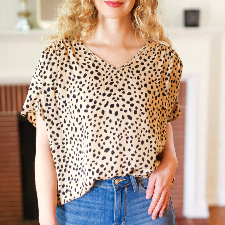 LEOPARD PRINT DOLMAN CHIFFON LOOSE BLOUSE