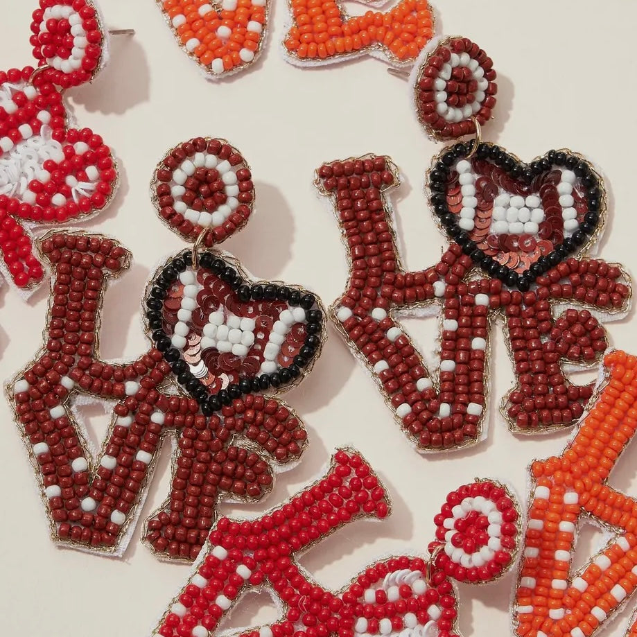 LOVE FOOTBALL SEEDBEAD EARRINGS