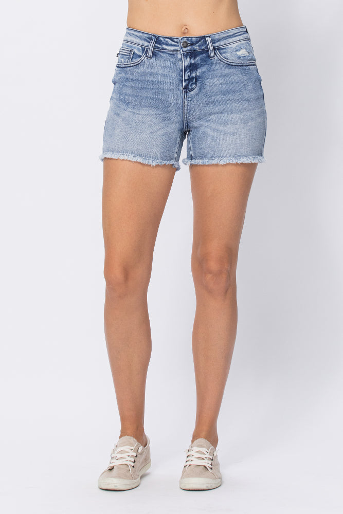 Judy Blue Denim Cut Off With Pocket Destroyed Shorts - PLUS 3X