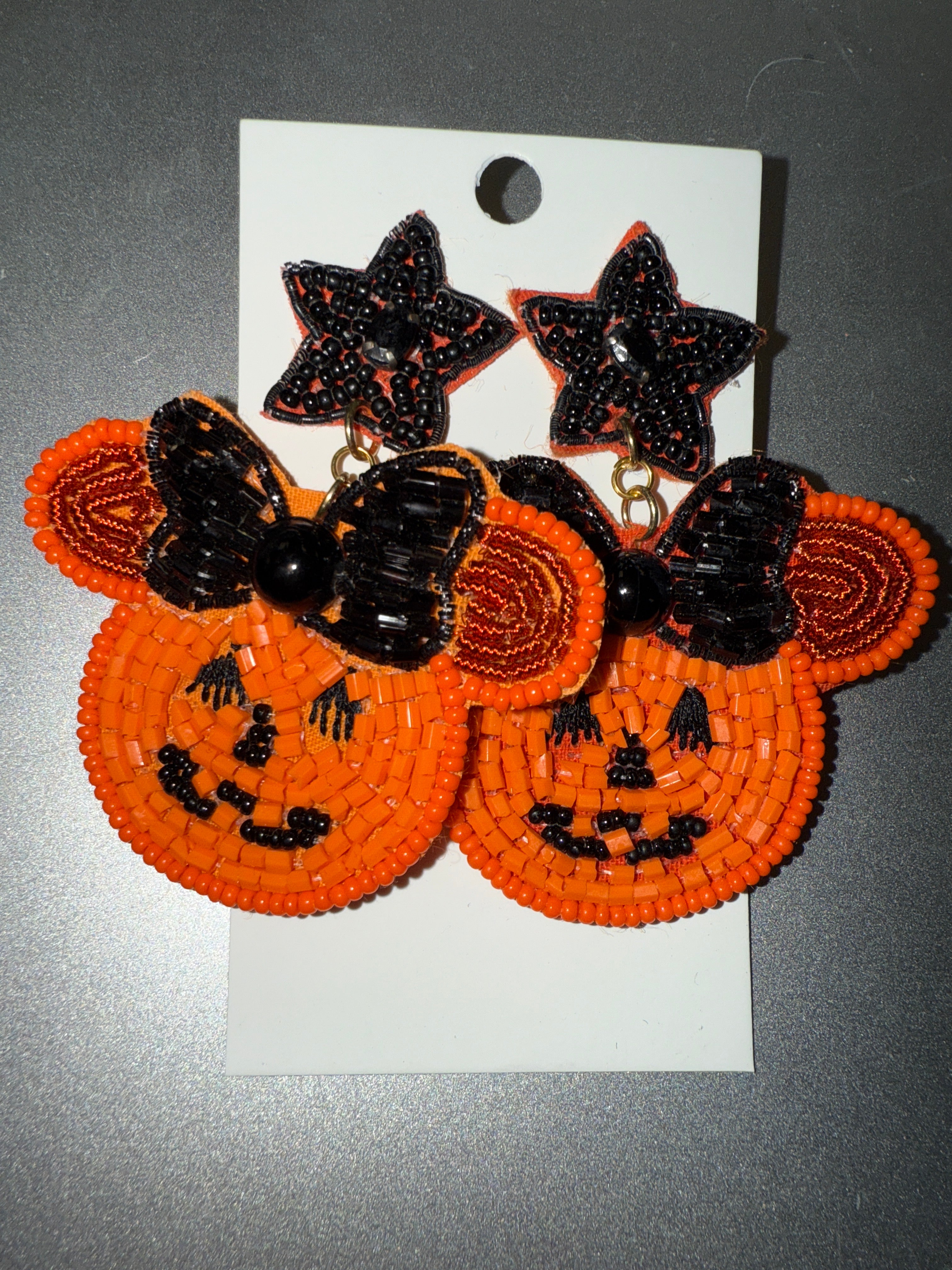 MINNIE MOUSE HEAD SEEDBEAD WITH STAR PUMPKIN SHAPE EARRINGS