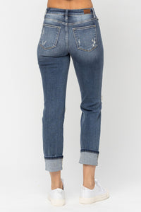 MID RISE CUFFED DESTROYED BOYFRIEND MEDIUM WASH JUDY BLUE DENIM